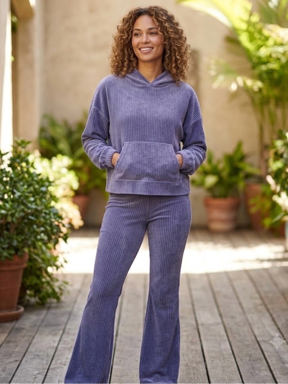 SET aerie Ribbed Hoodie & Lounge Top in Lavender Blue